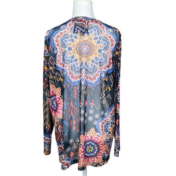 Johnny Was JADE Natalie Padma Mesh Long Sleeve Top Mandala Print 1X - Picture 3 of 5